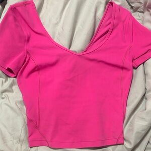 lululemon athletica Hot Pink V-Neck Short Sleeve Crop Top